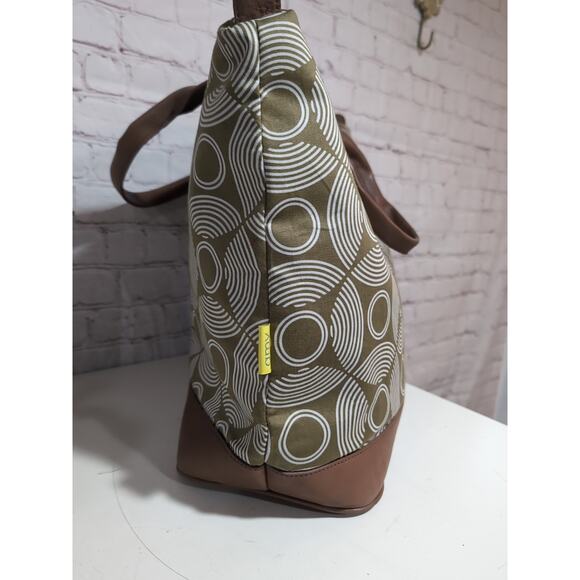 Amy Butler Marni Duffel Tote Bag Large Sun Moon Green White Sepia Zip Weekender - Picture 8 of 16